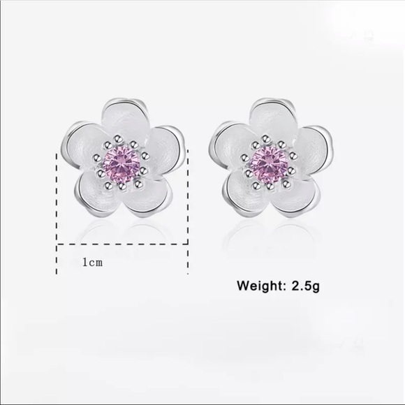 Sterling Silver 925 Flower Stud Earrings - Picture 2 of 6